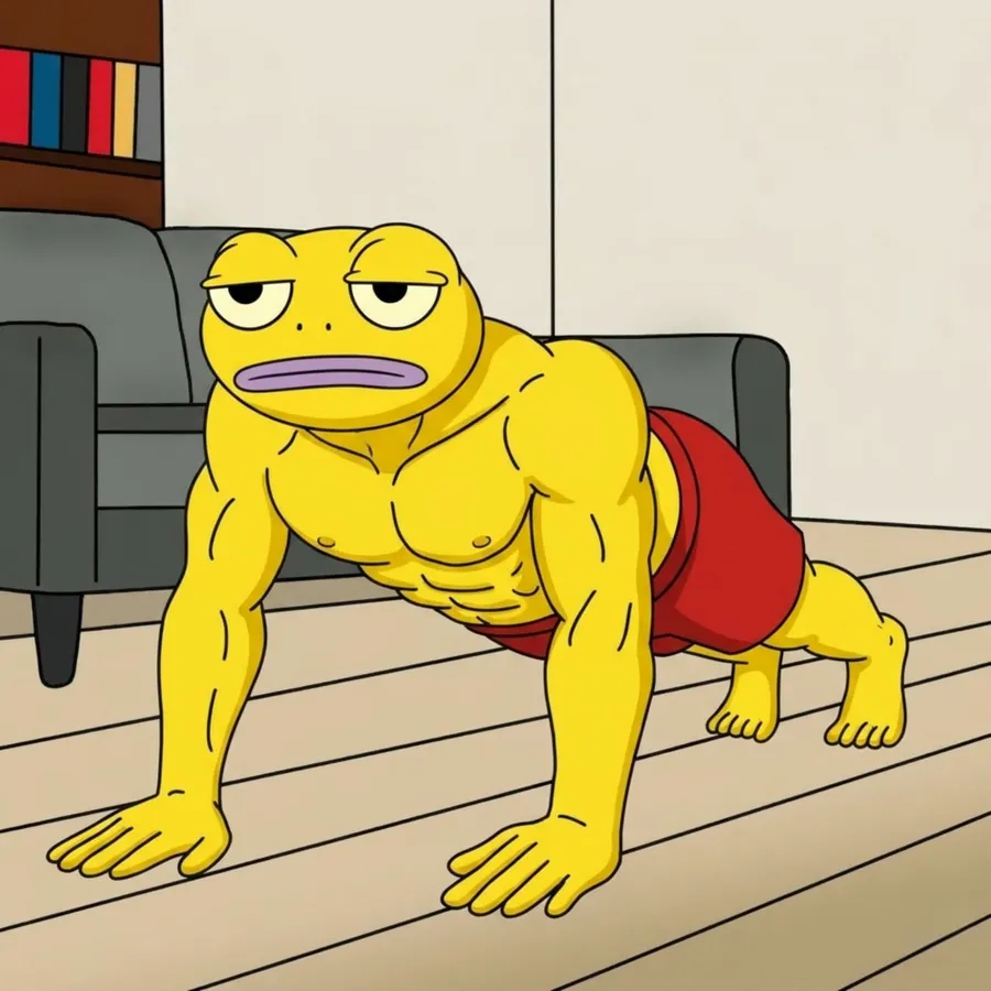 VIVYX doing push-ups on a wooden floor