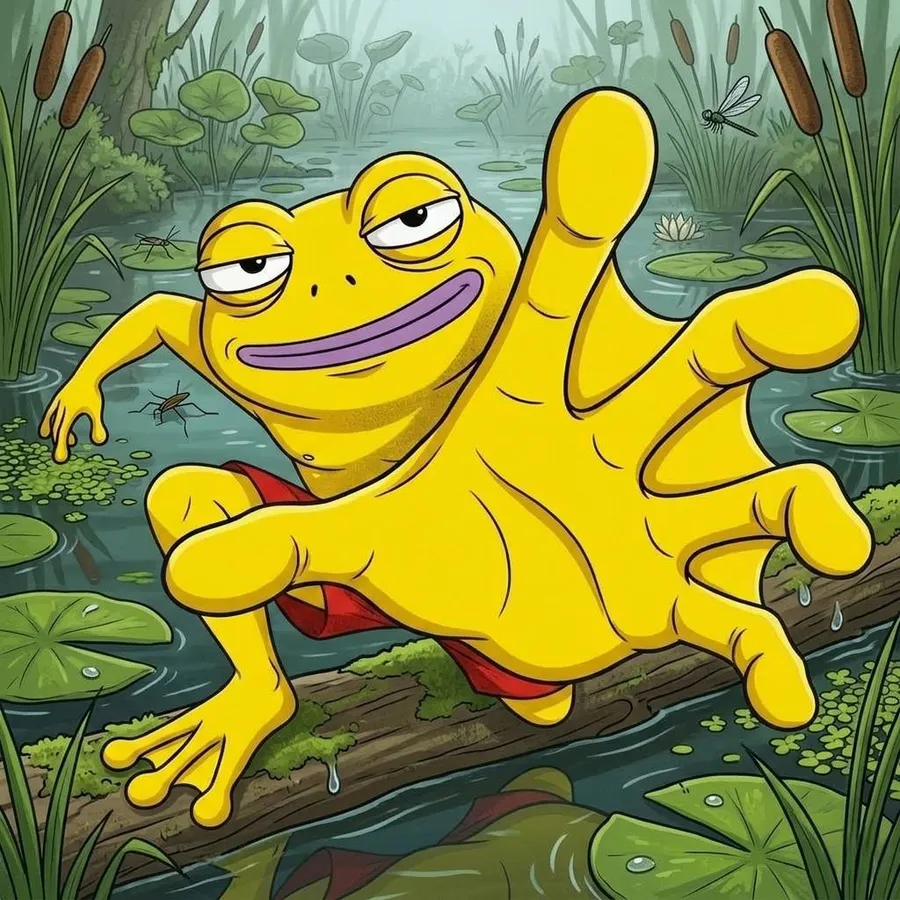 VIVYX leaping across lily pads in a swamp